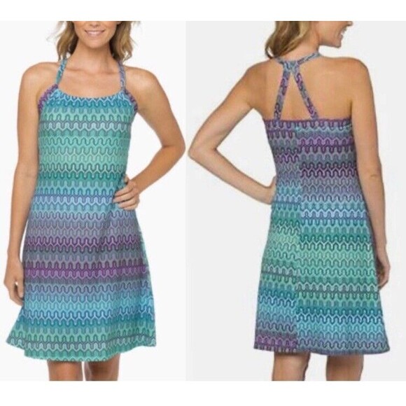 Prana Quinn Racerback Dress in Cool Green Ibiza Print Size X-Small L3239 - Picture 1 of 15